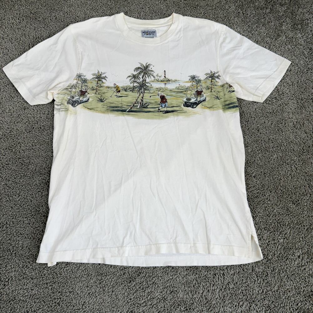 Windham Pointe Shirt Mens Large White Tropical Golf Course Cart Graphic Tee Top
